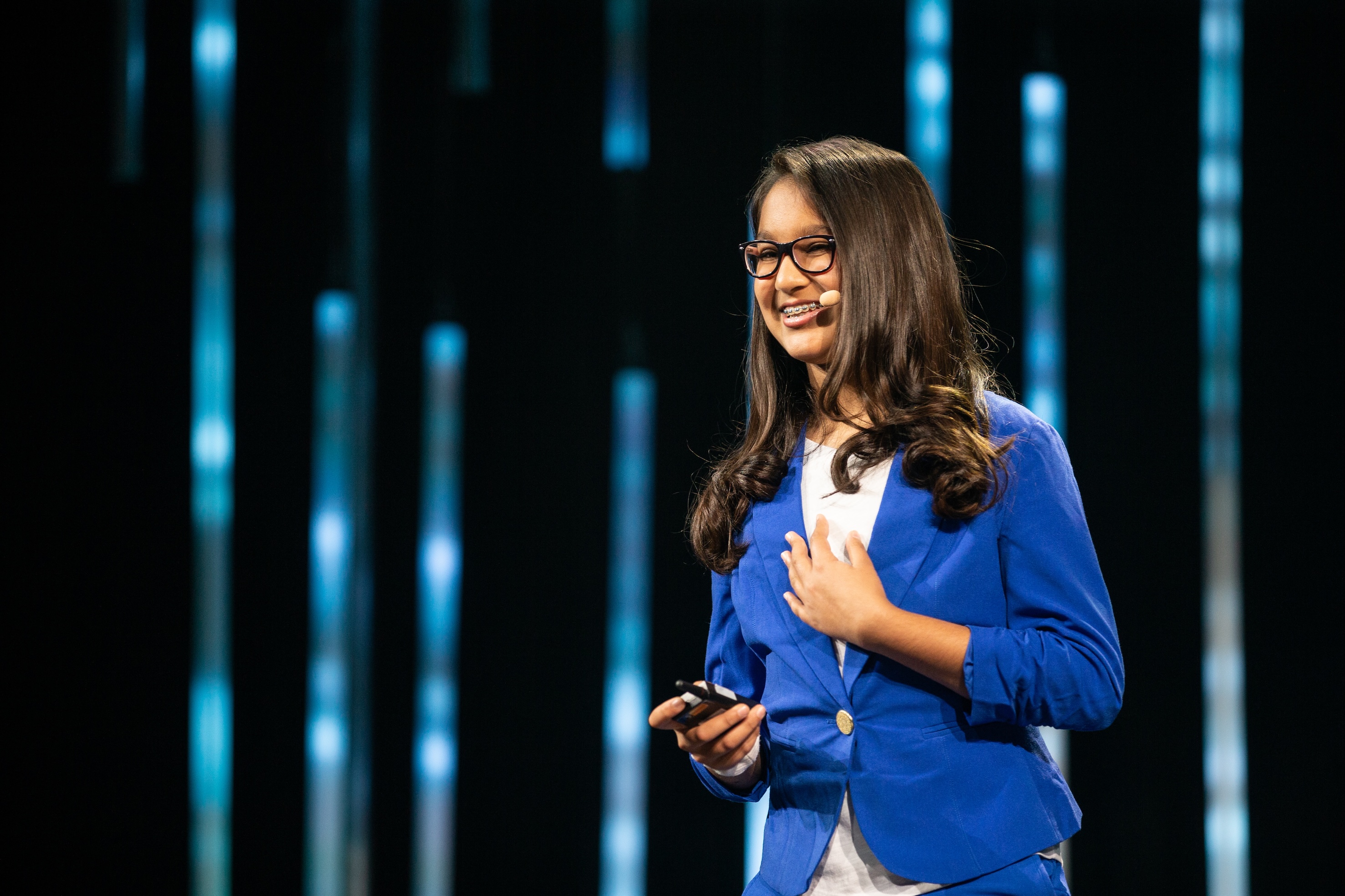 Samaira giving a talk